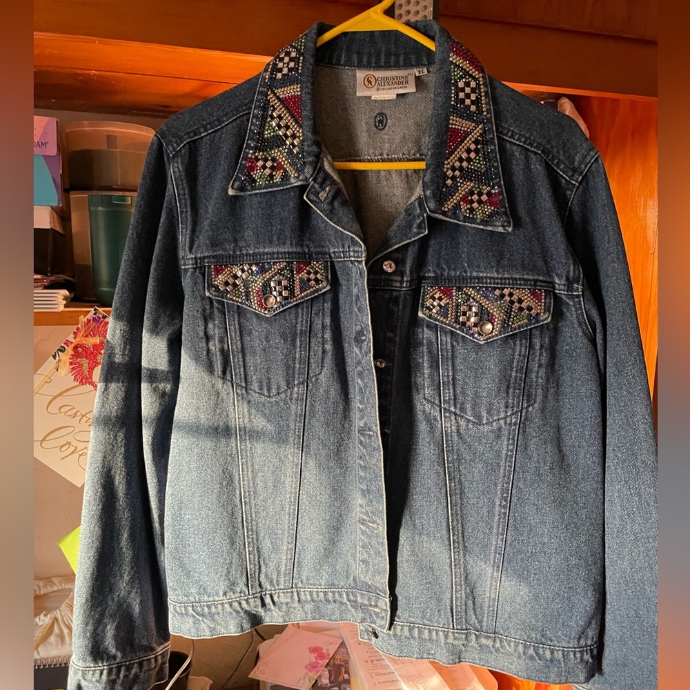 Christine Alexander women’s jean jacket w/Swarovski crystal buttons